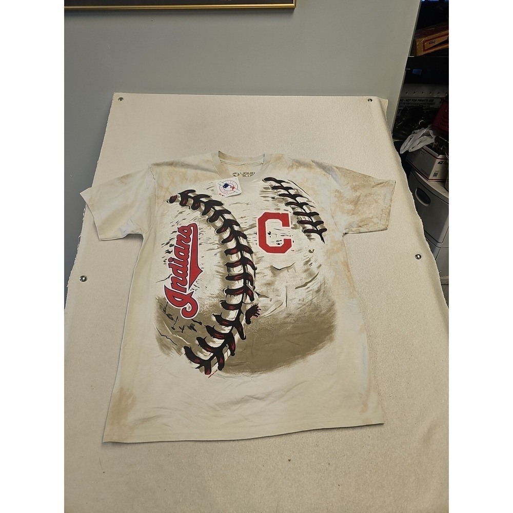 New DS Liquid Blue Cleveland Indians Shirt Spell Out Tye Dye Baseball XL